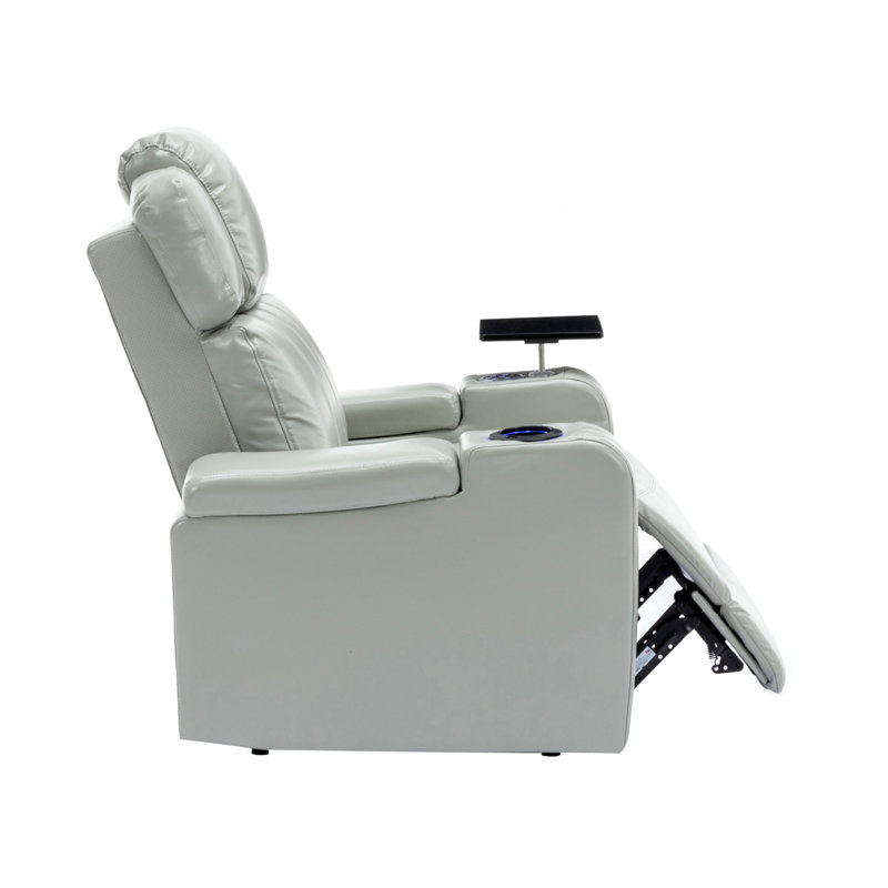 PU Leather Power Recliner Individual Seat Home Theater Recliner With Cooling Cup Holder Bluetooth Speaker LED Lights USB Ports Tray Table Arm